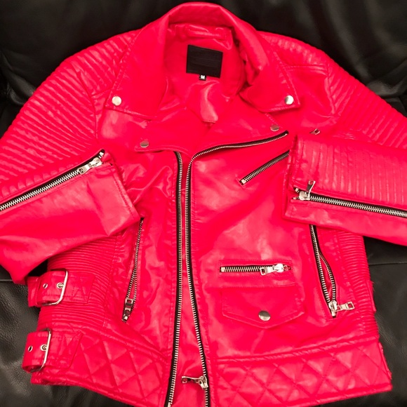 Red leather biker jacket - Picture 3 of 5